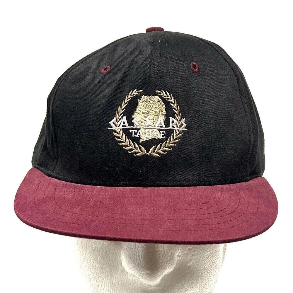 VTG Caesars Tahoe Snapback Hat Two Tone Black Maroon Embroidered NOS Made In USA